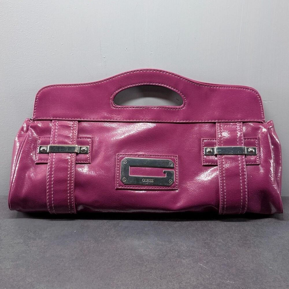 Vintage GUESS Portofino Clutch Baguette Bag | Plum Cutout Handle | Y2K